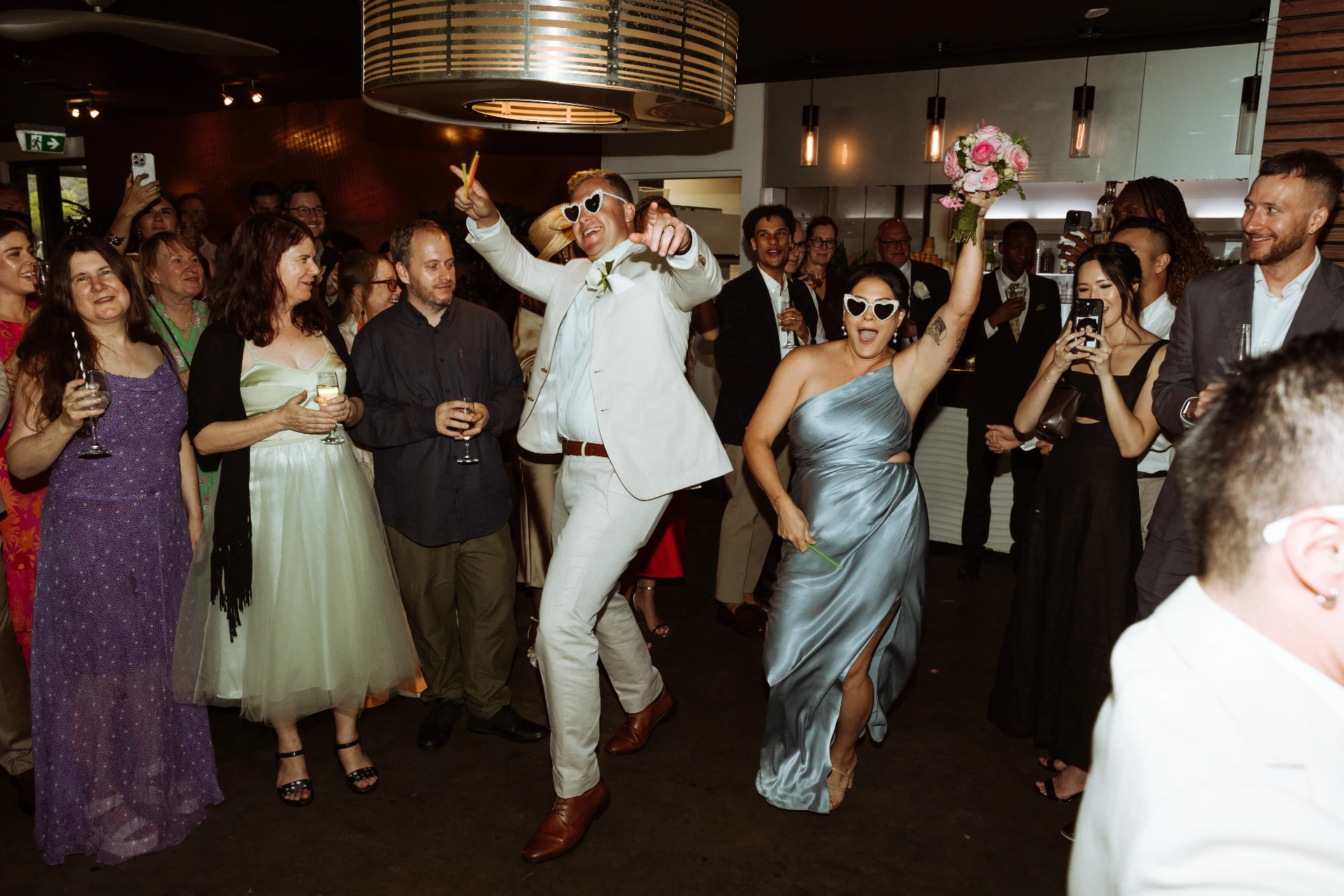 Wedding guests dancing