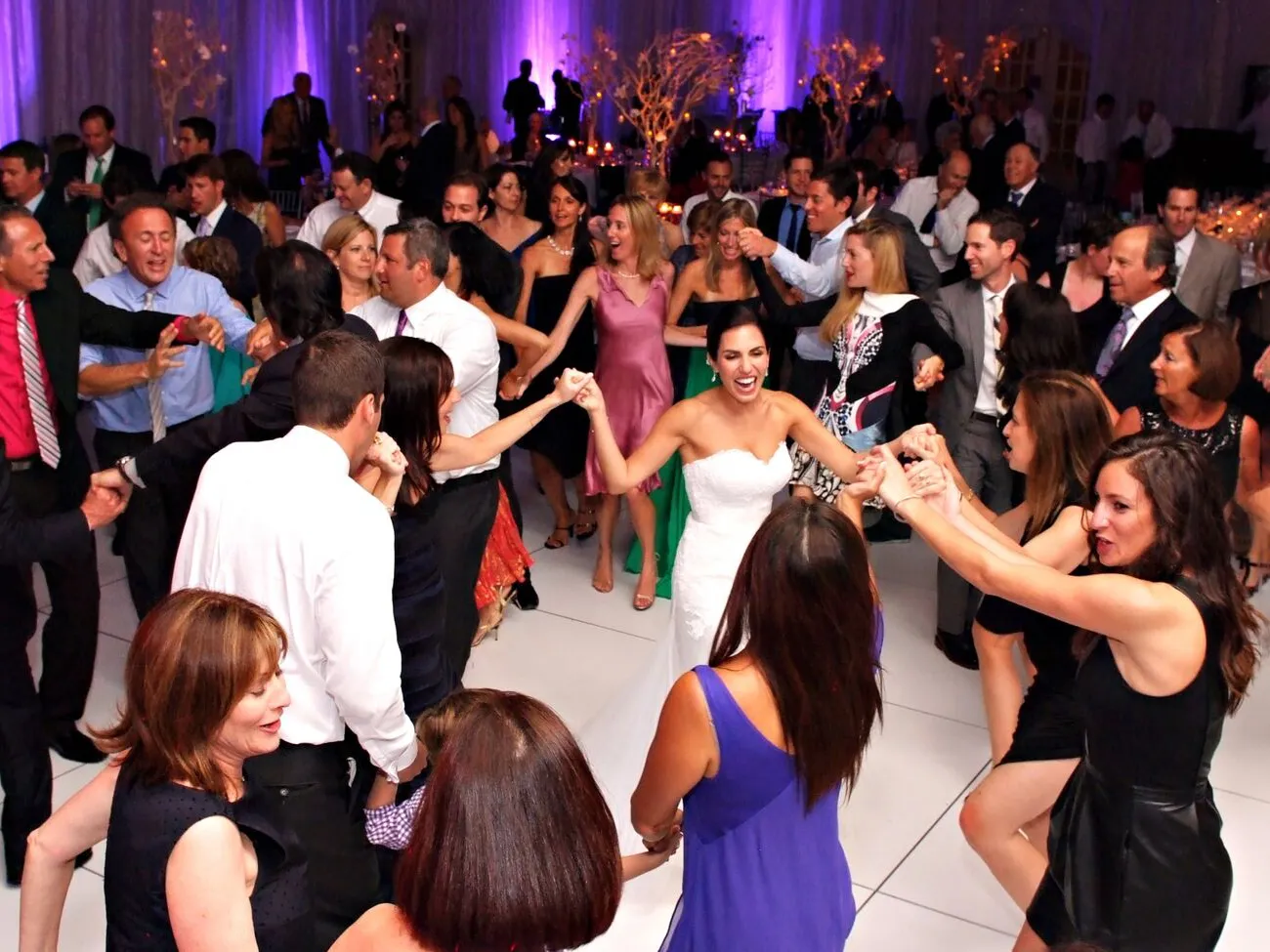 Packed dance floor at a wedding